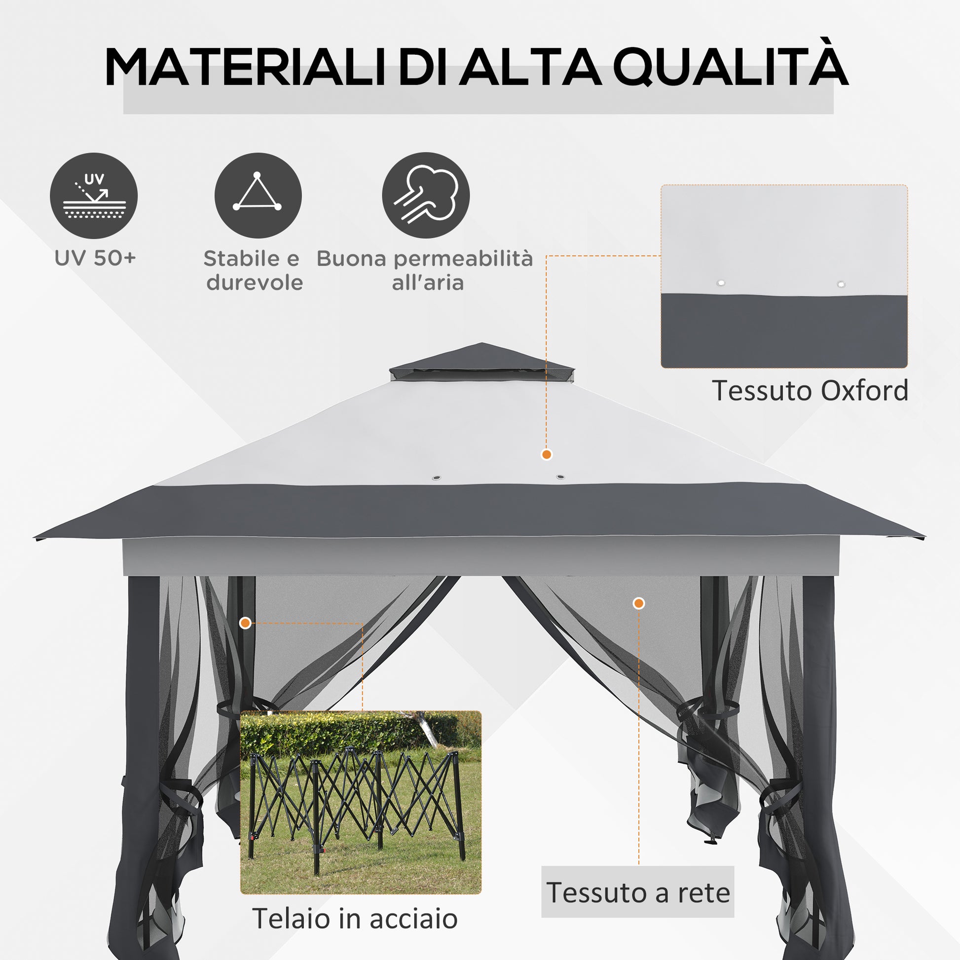 Foldable Pop-up Party Tent Instant Canopy Sun Shade Gazebo Shelter Steel Frame Oxford w/ Roller Bag, Grey - Borgè