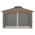 Garden Gazebo with Mosquito Net, Double Roof and Metal Frame, 3.7x3m Brown and Beige