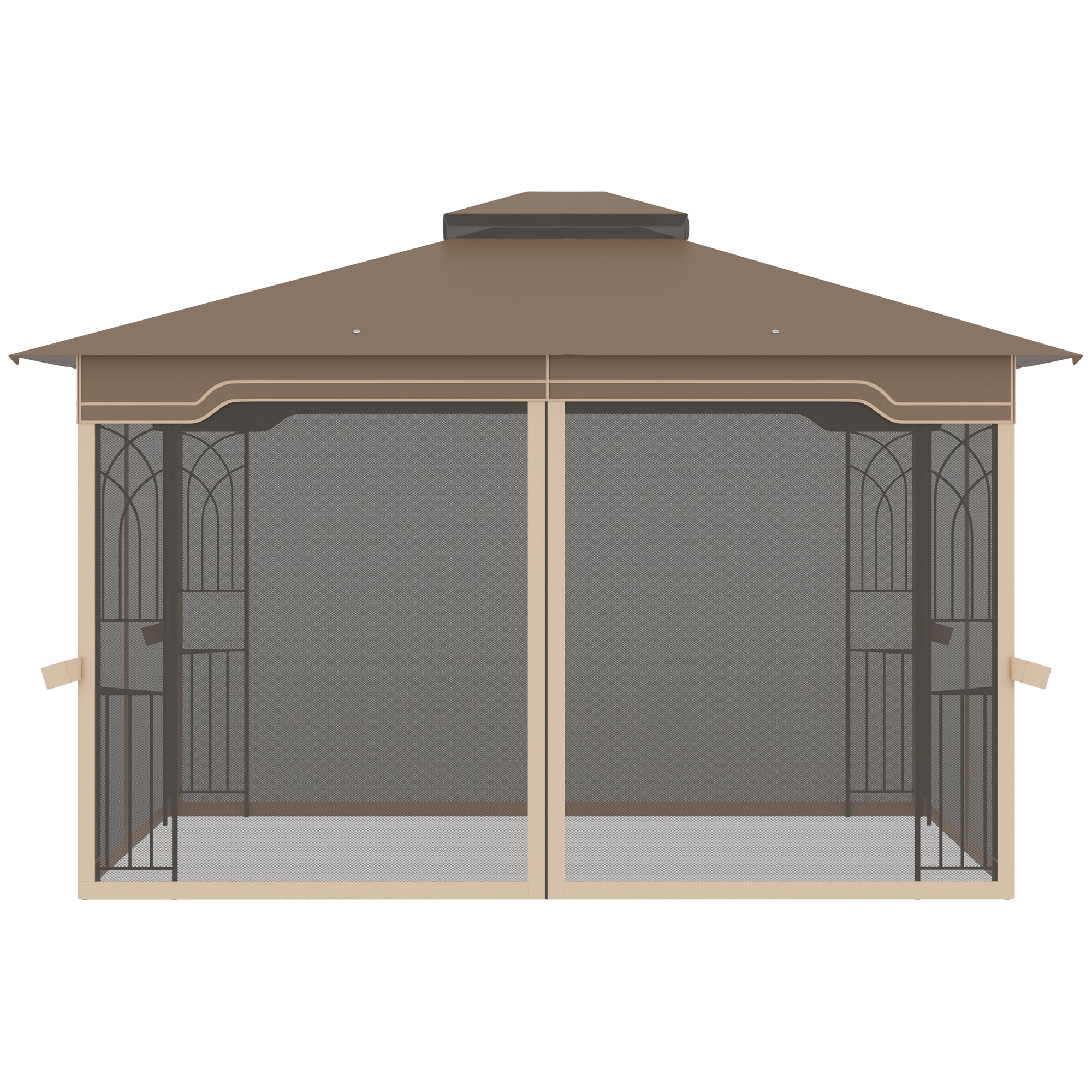 Garden Gazebo with Mosquito Net, Double Roof and Metal Frame, 3.7x3m Brown and Beige