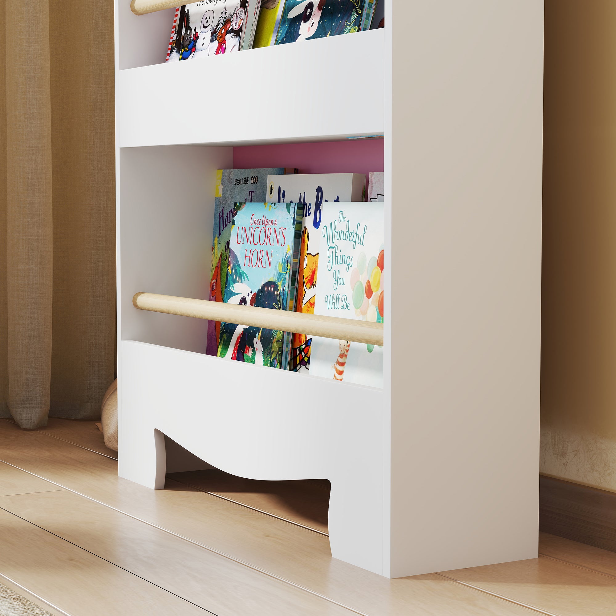 Children's Bookcase with 3 Shelves in the Shape of a Teddy Bear with Front Barriers, 55x15x110 cm, Pink