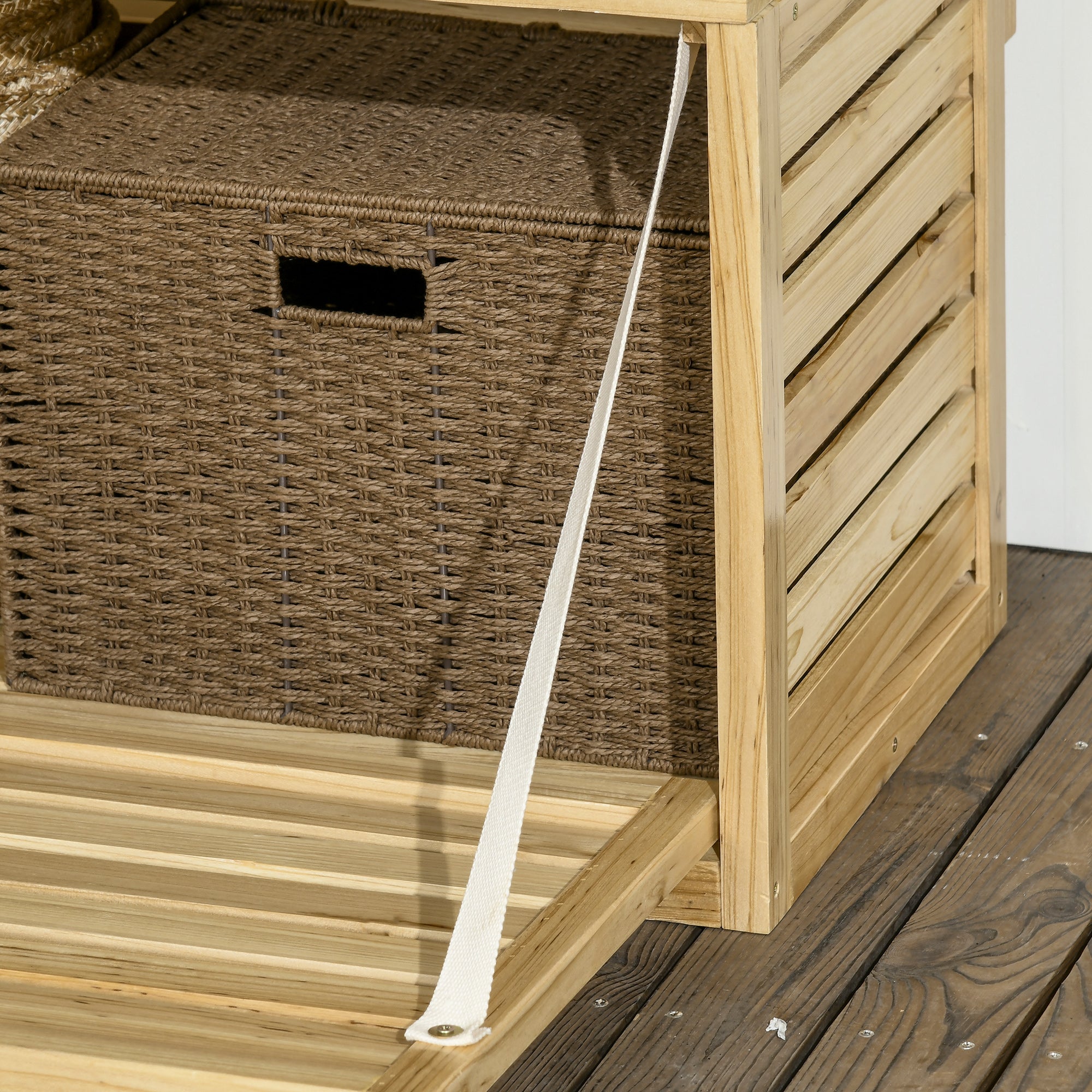 Outsunny Garden Storage Bench with Trellis and 4 Wooden Shelves with Magnetic Closure, 80x45x160 cm