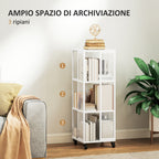 Modern 3-Tier Metal Mesh Bookcase with Wheels, 35x35x99cm, White
