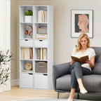 4-Tier Open Bookcase with Cabinet and Drawer, 30x24x158 cm, White Wood
