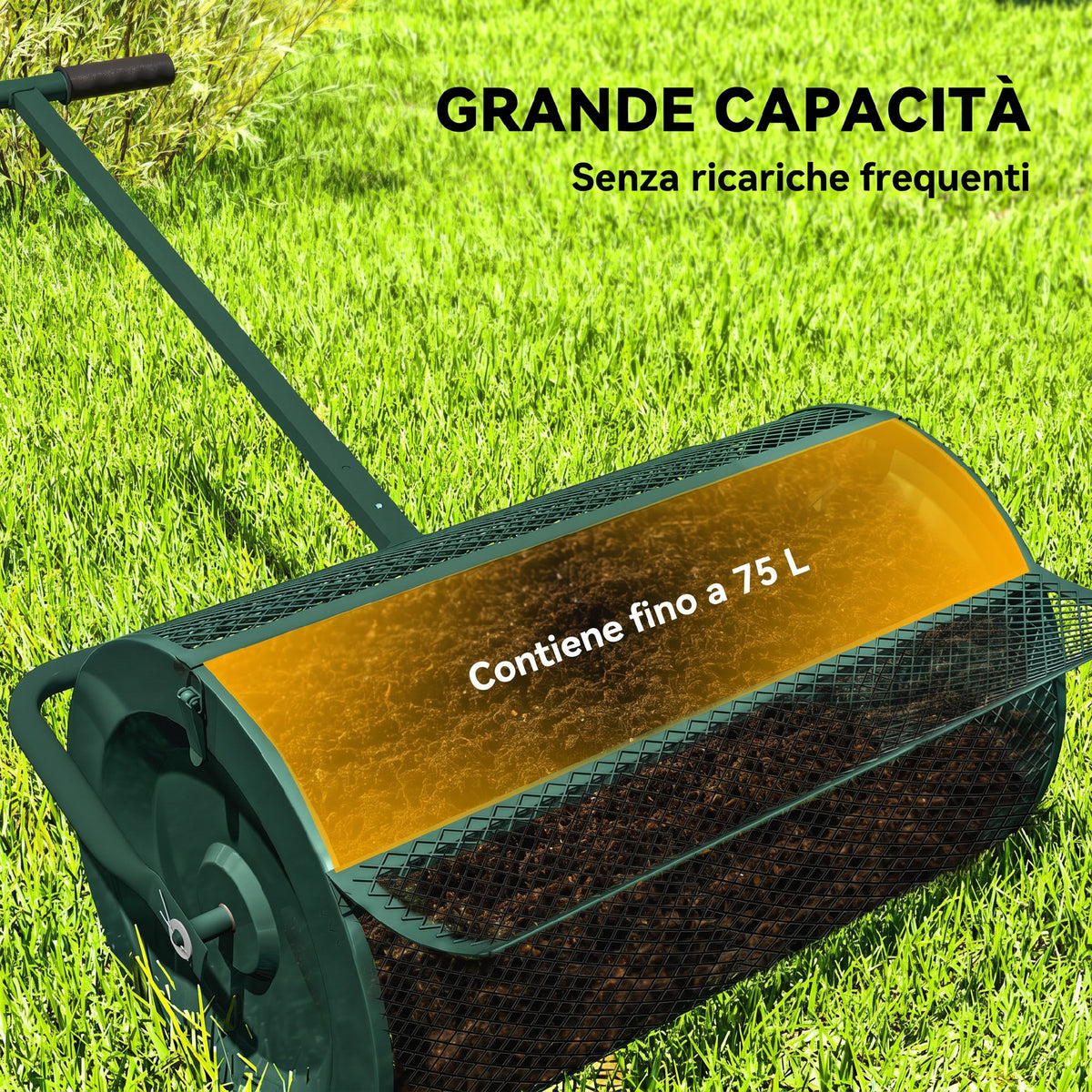 Outsunny 75L Metal Fertilizer Spreader with Adjustable T-Handle and Padded Handle, 70x40x112 cm, Green