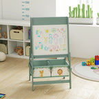 3-in-1 Children's Blackboard with Easel, Paper Roll and 2 Baskets, Wooden, 54x46x94 cm, Green