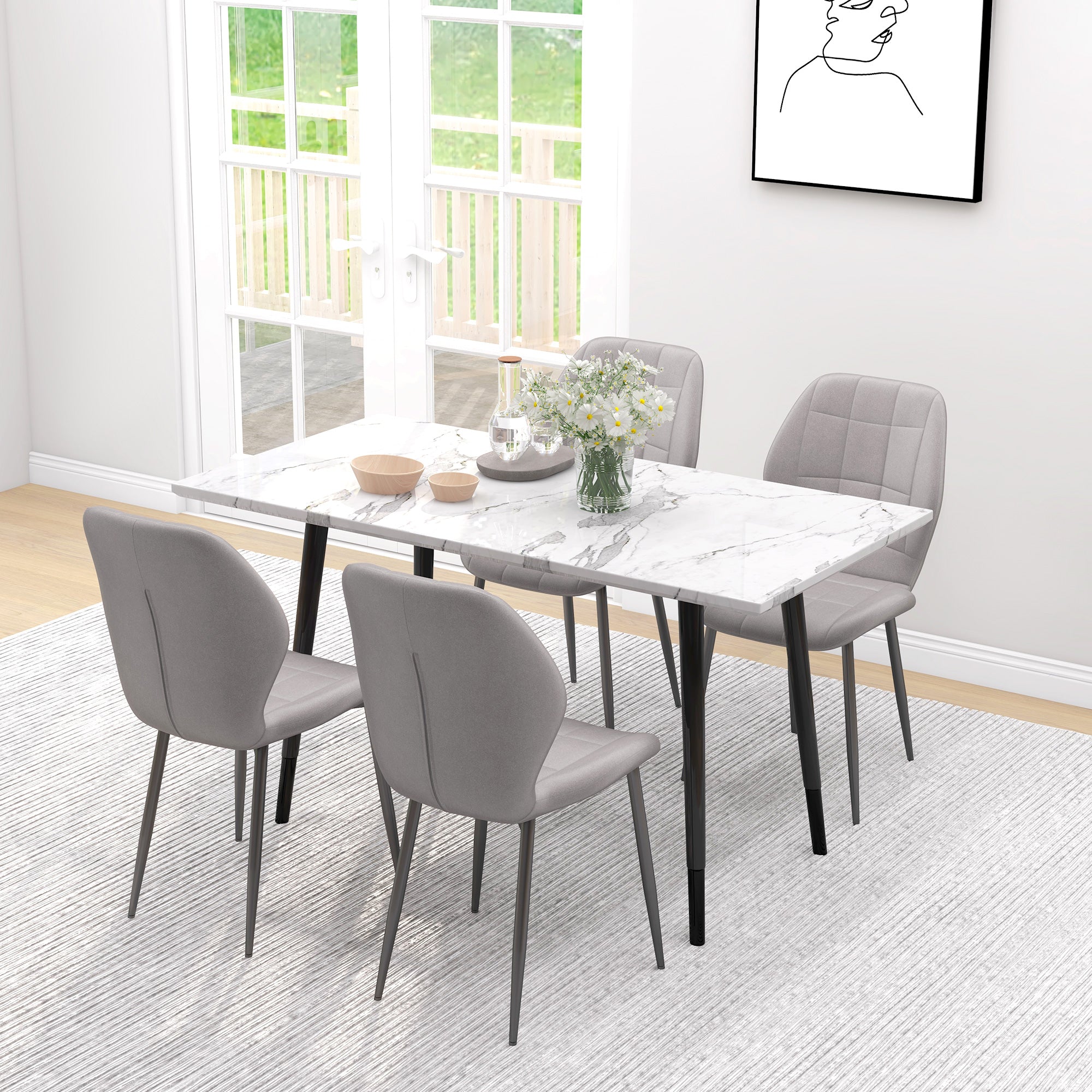 HOMCOM Set of 4 Modern Dining Chairs for Kitchen and Living Room with Flannel Upholstery, Gray - Borgè