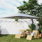 Cantilever Umbrella with Crank and Cross Base, in Polyester, Aluminum and Metal, 365x297x256 cm, Light Gray