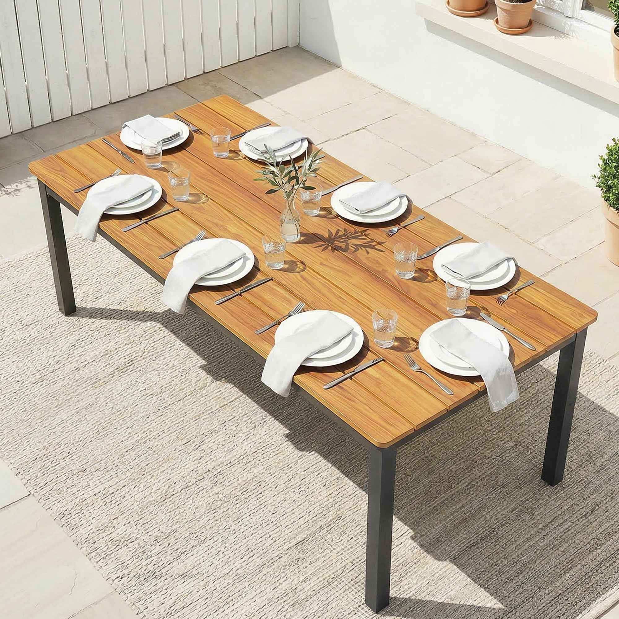 Outsunny Rectangular Garden Table for 6-8 People, Dimensions 180 x 86 cm