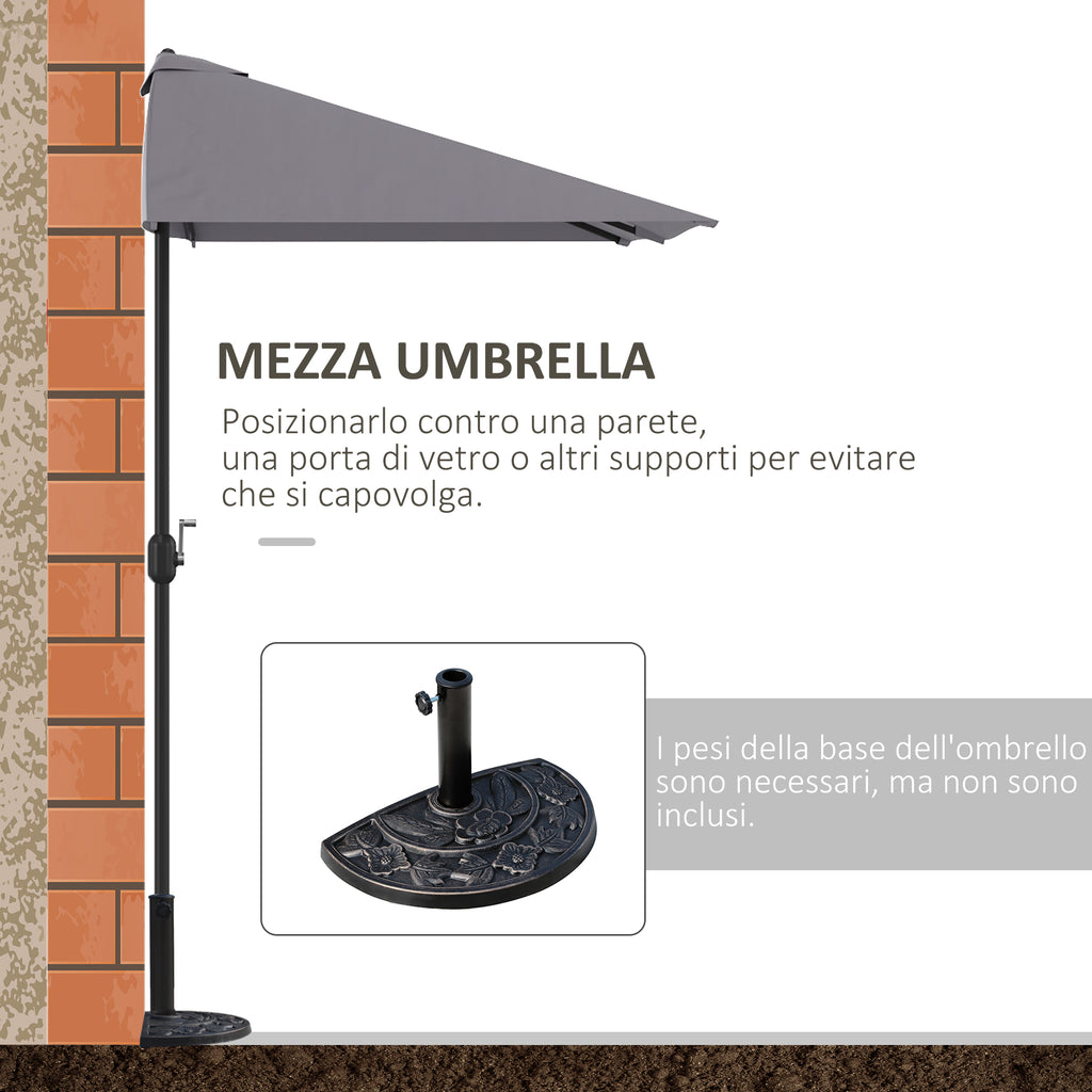 Space-saving Mezzaluna Wall Parasol with Crank Opening, Grey - Borgè