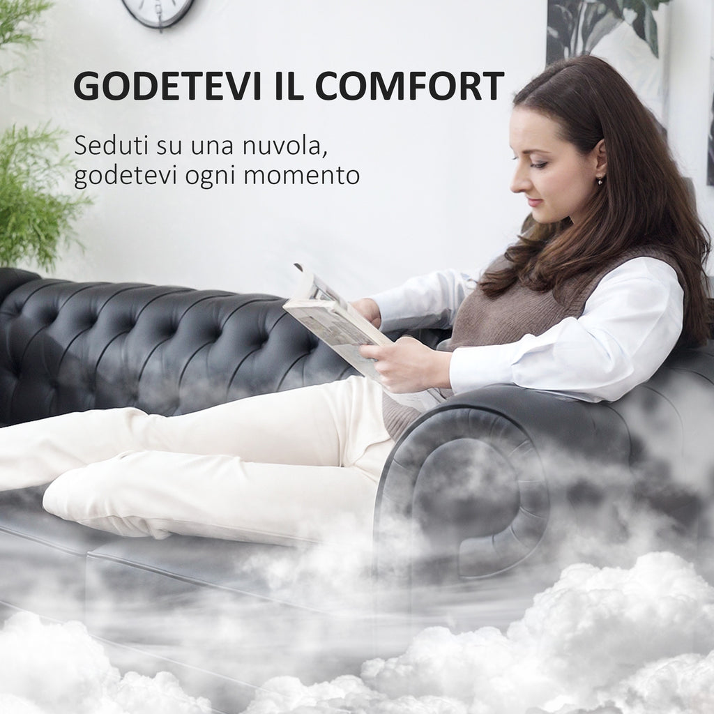 3-Seater Chesterfield Style Sofa Quilted with Pocket Springs, Faux Leather, 213x86x79 cm, Black