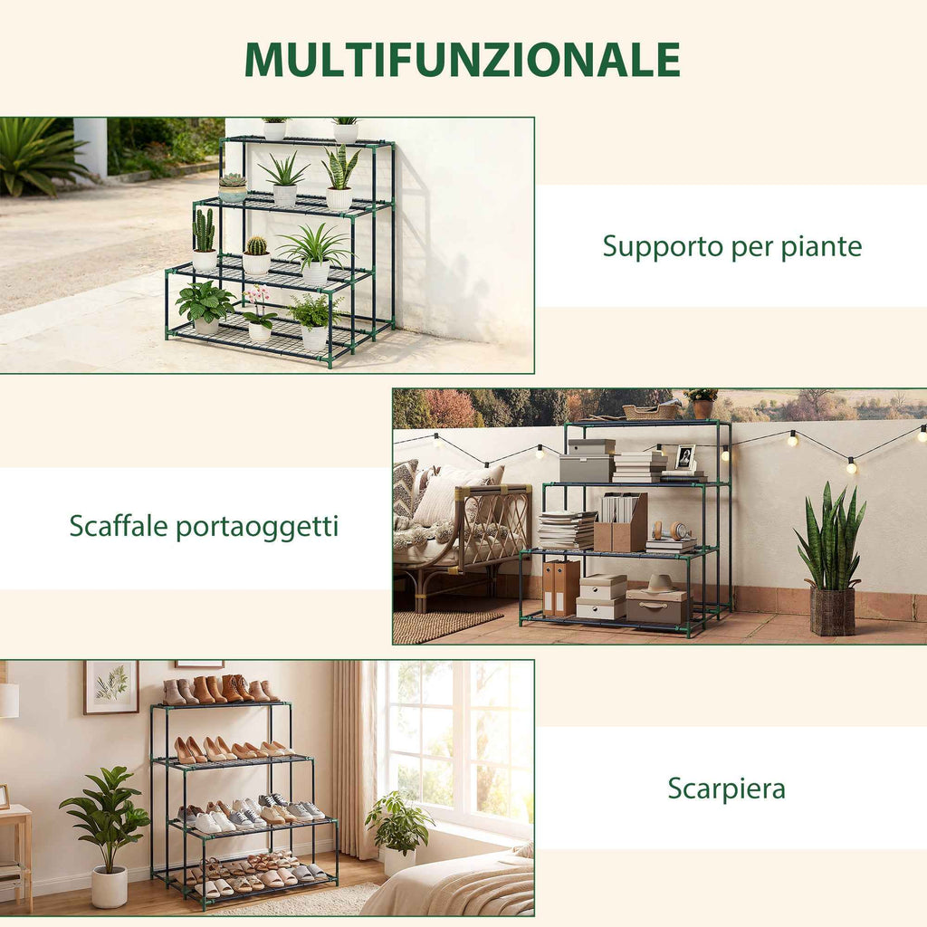 Outsunny 4-Tier Steel Plant Stand, 94x84x110cm, Dark Green