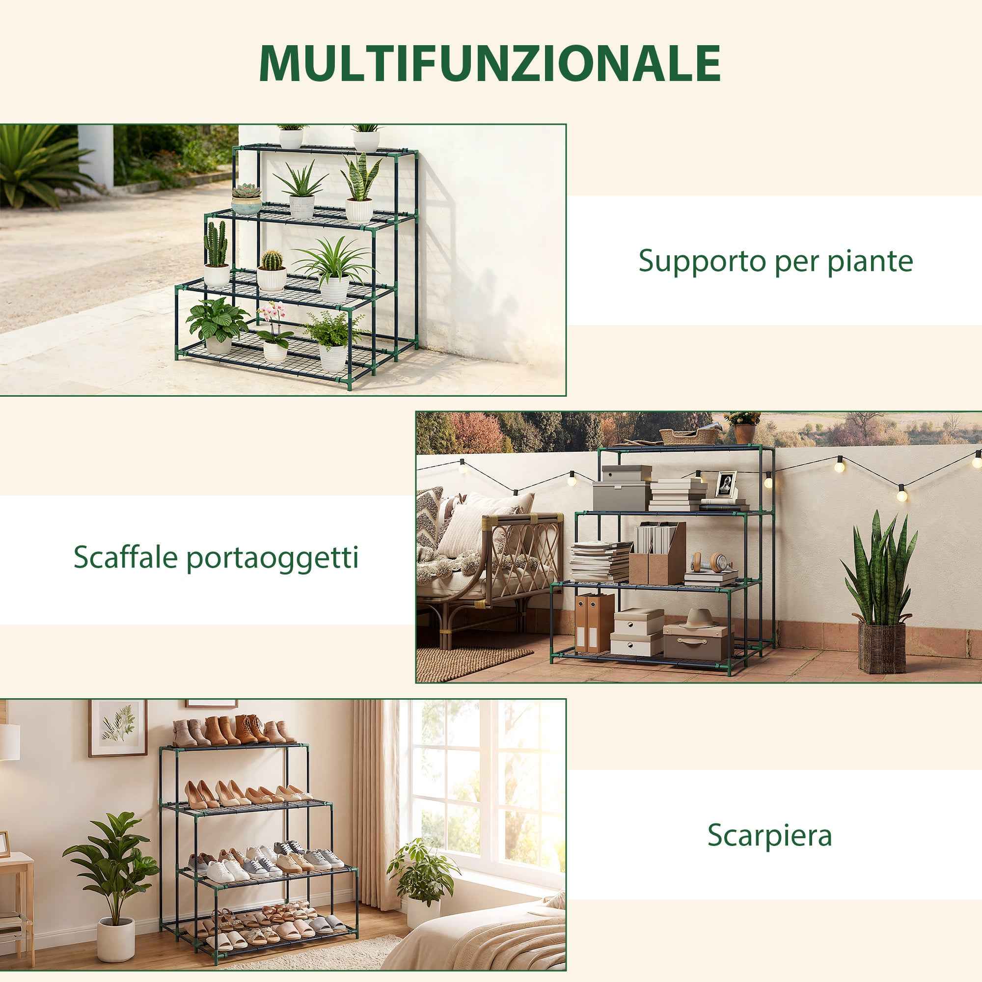 Outsunny 4-Tier Steel Plant Stand, 94x84x110cm, Dark Green