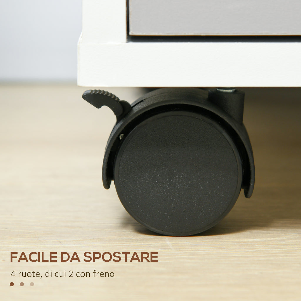 3-Drawer Office Filing Cabinet with Security Keys and 4 Wheels, Wooden, 40x40x63.5 cm, White and Grey