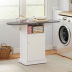 Folding Ironing Board with Wheels, Open Shelf and Cabinet, 121 x 37 x 89 cm, White and Grey