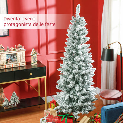 CHRISTMAS TREE - 180cm Christmas Tree with 479 Snowy Branches, Tall and Narrow Design with Folding Base, Green