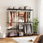 Fabric Wardrobe with 8 Shelves and 3 Hanging Rods, 182x43x185 cm, Black