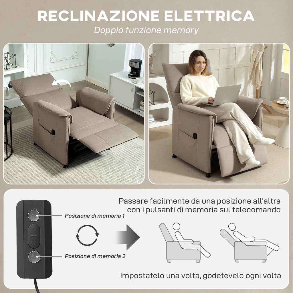 Electric Recliner Chair with Remote Control and Footrest, in Velvet Effect Fabric, 80x83x104 cm, Brown