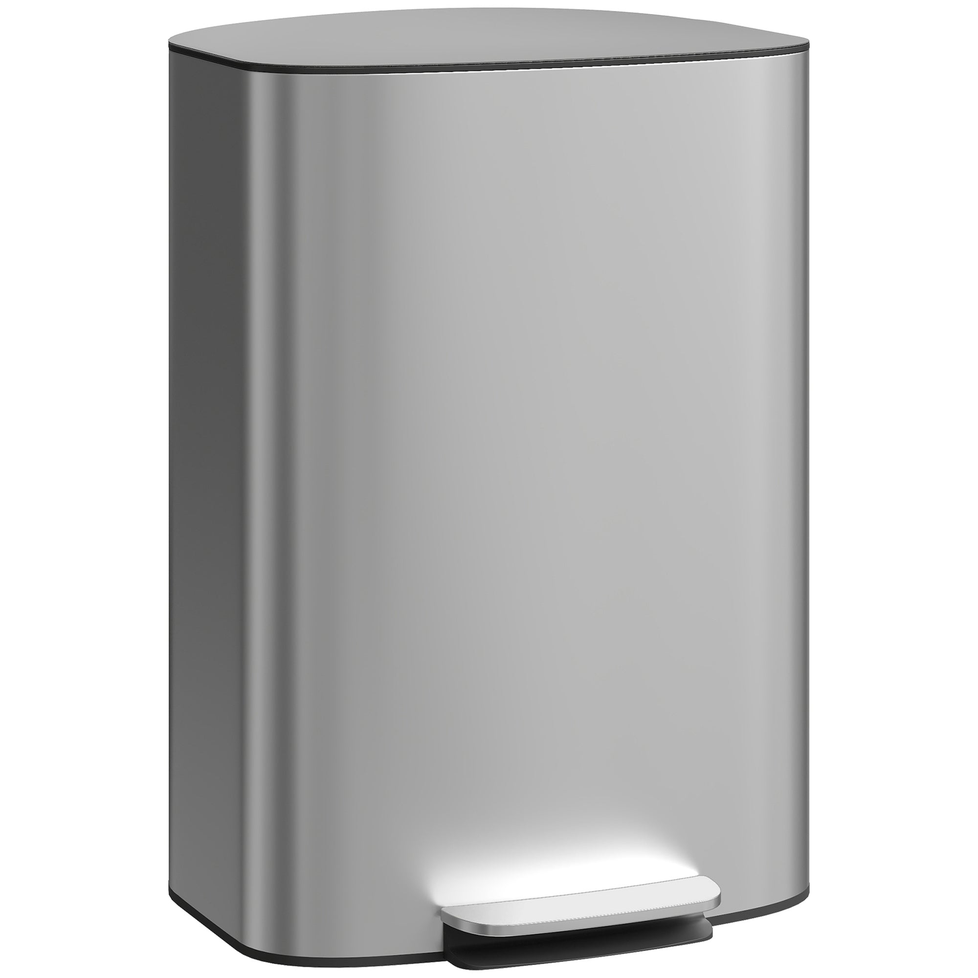 50L Pedal Bin with Soft-Close Lid, 90° Opening and Removable Bucket, Stainless Steel, Grey