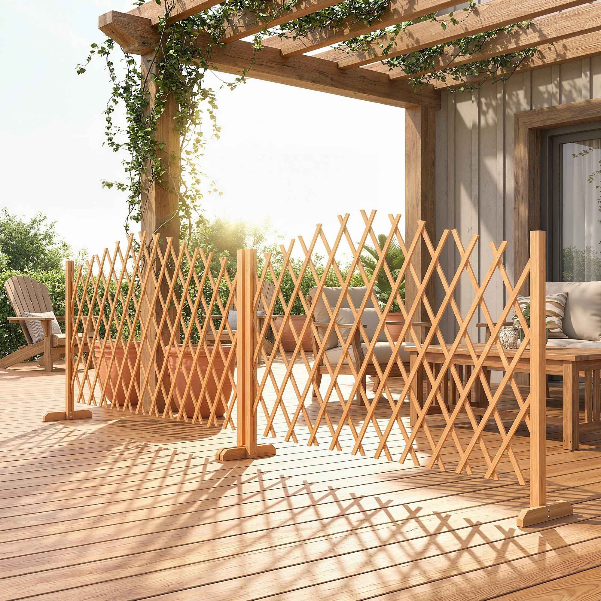 Outsunny 2-Panel Expandable Fence, Wooden Garden, 180x30x103 cm, Brown