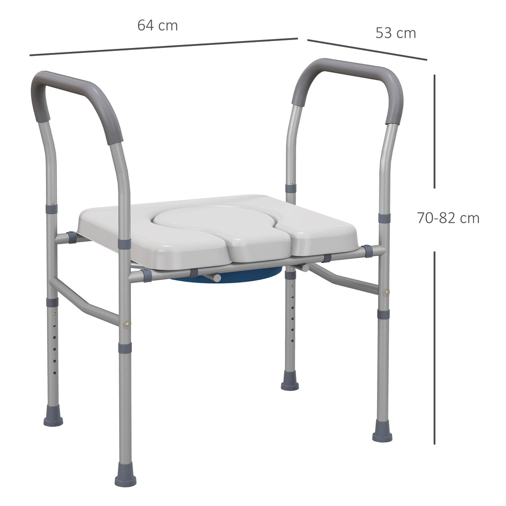 HOMCOM Comfortable WC Chair for the Elderly and Disabled 4 in 1 Height Adjustable with Padded Armrests, Gray - Borgè