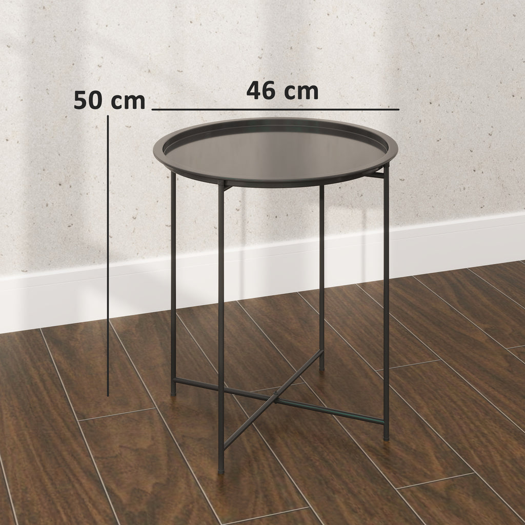 Garden Coffee Table with Removable Tray and Folding Steel Legs, Ø46x50 cm, Black