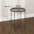 Garden Coffee Table with Removable Tray and Folding Steel Legs, Ø46x50 cm, Black