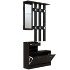 TWENTY | Hallway Furniture Coat Rack with Shoe Rack and Mirror, Chipboard, 90x10x102 cm, Black