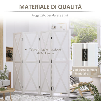 4-Panel Room Divider for Interior, Wooden Room Divider for Bedroom and Office, 182x170 cm, White