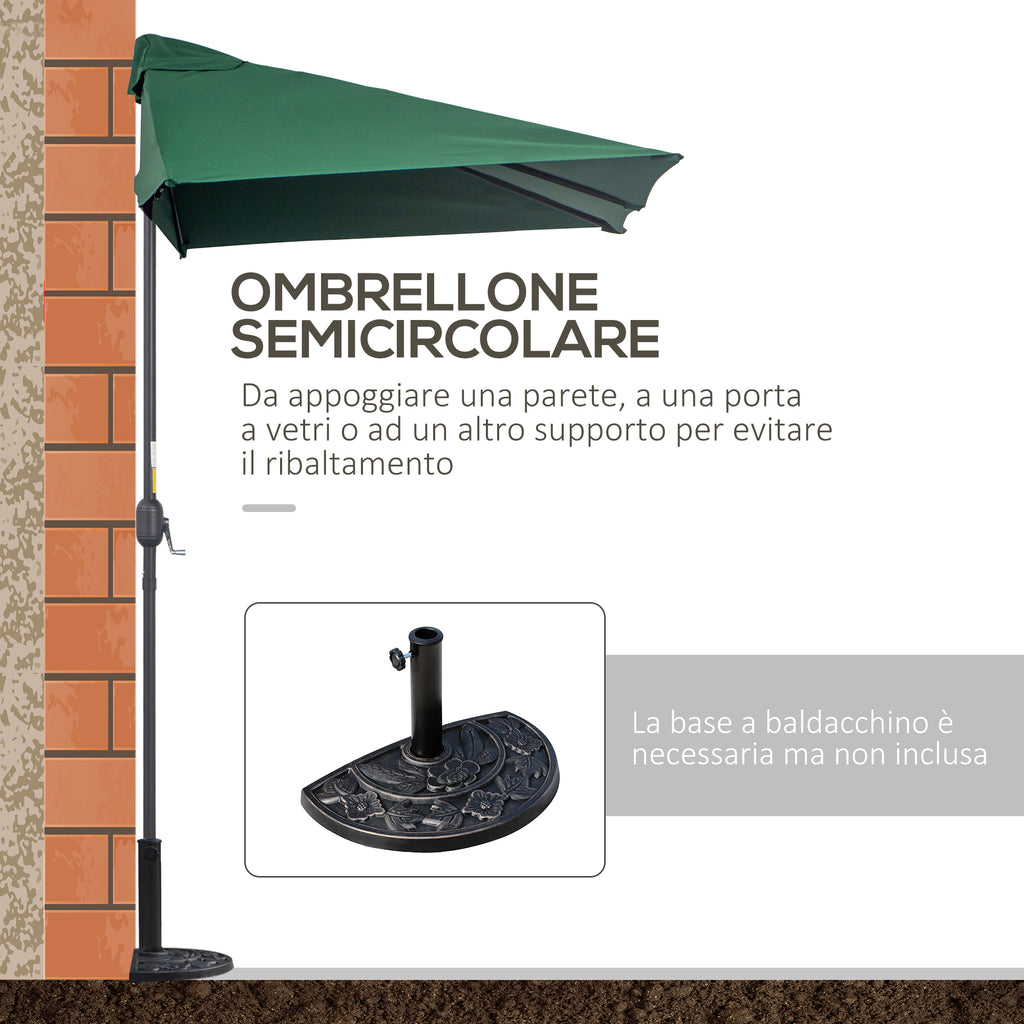Space-Saving Mezzaluna Wall Umbrella with Crank Opening, Green