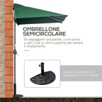Space-Saving Mezzaluna Wall Umbrella with Crank Opening, Green