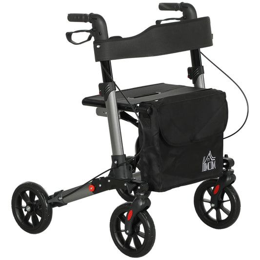 Height-Adjustable Aluminum Folding Walker with Bag, 67x65x79.5-94 cm, Black and Silver