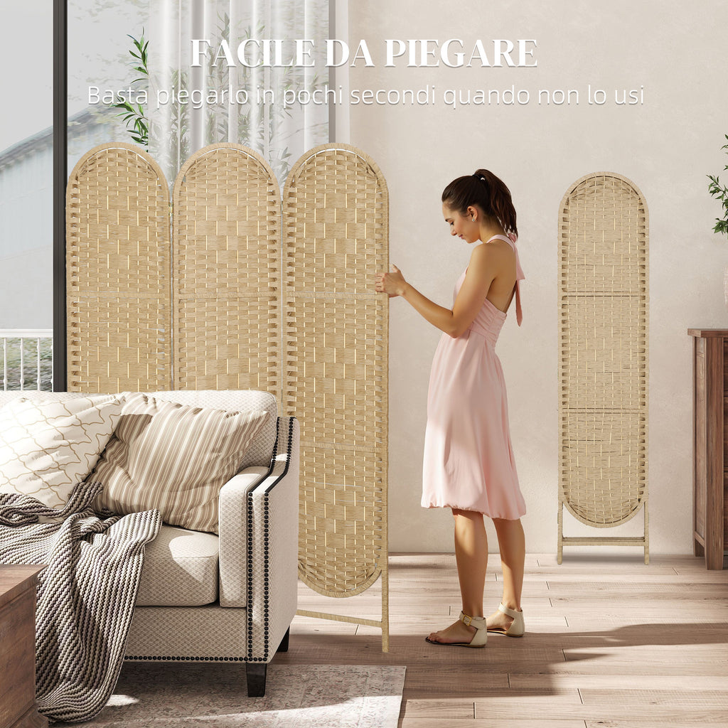 HOMCOM 3-Panel Folding Room Divider, 120x170 cm, Bohemian Style, Made of Paper and Pine Wood, Wood Color