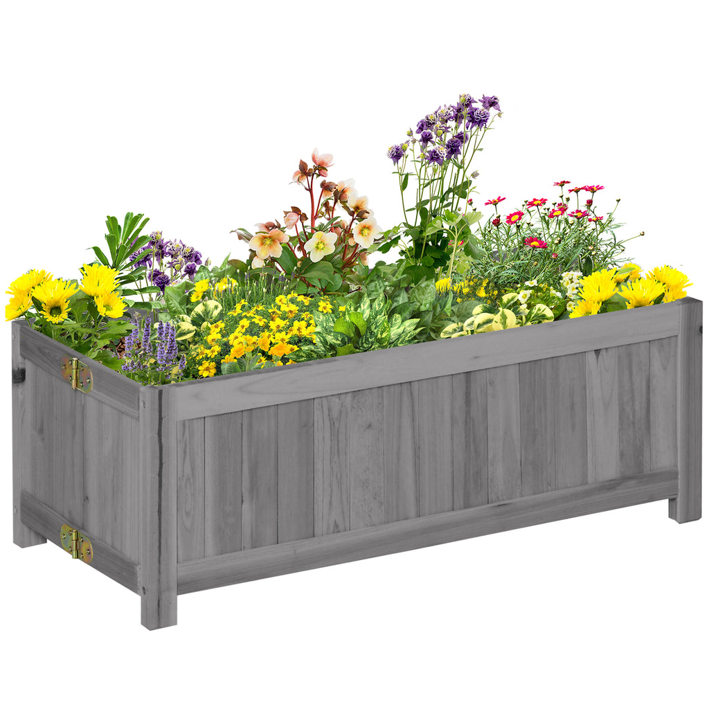 Outsunny Folding Raised Wooden Planter for Growing 70x30x25 cm Grey
