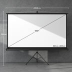 100" Foldable Projector Screen, 16:9 Format, Adjustable Tripod, 235.8 x 8 x 136 cm, Black