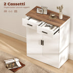 Modern Sideboard with 2 Drawers and 2 Doors, Adjustable Internal Shelf, White and Wood