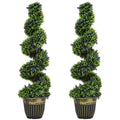 HOMCOM Set of 2 Artificial Boxwood Spiral Plants with UV Protection and Lavender, 115cm, Green and Blue