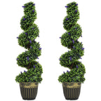 HOMCOM Set of 2 Artificial Boxwood Spiral Plants with UV Protection and Lavender, 115cm, Green and Blue