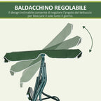 3-Seater Swing with Adjustable Canopy and Cushions, in Steel and Polyester, 170x110x153 cm, Green and White