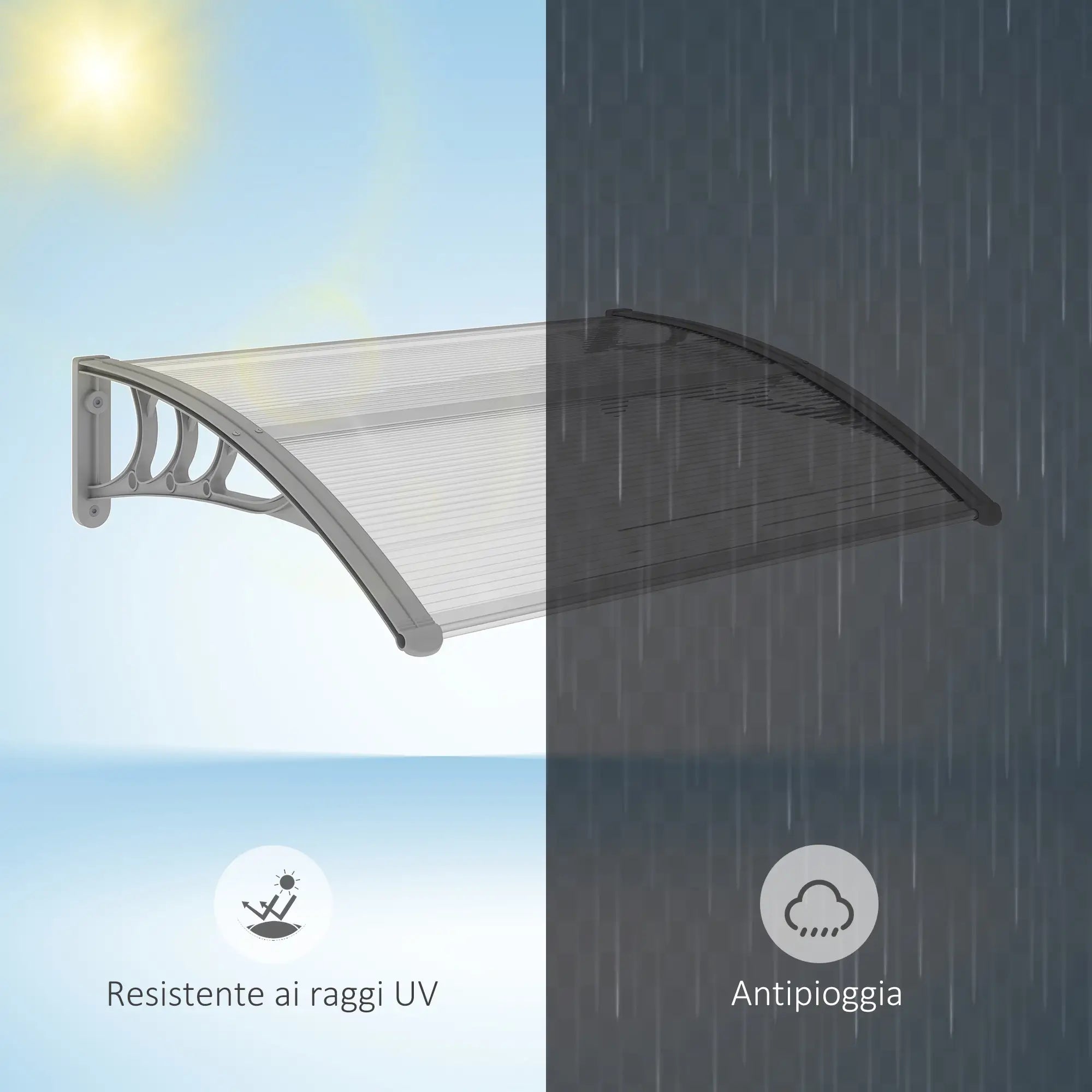 100x80cm Anti-UV Polycarbonate Outdoor Canopy for Doors and Windows - Borge' Group Limited