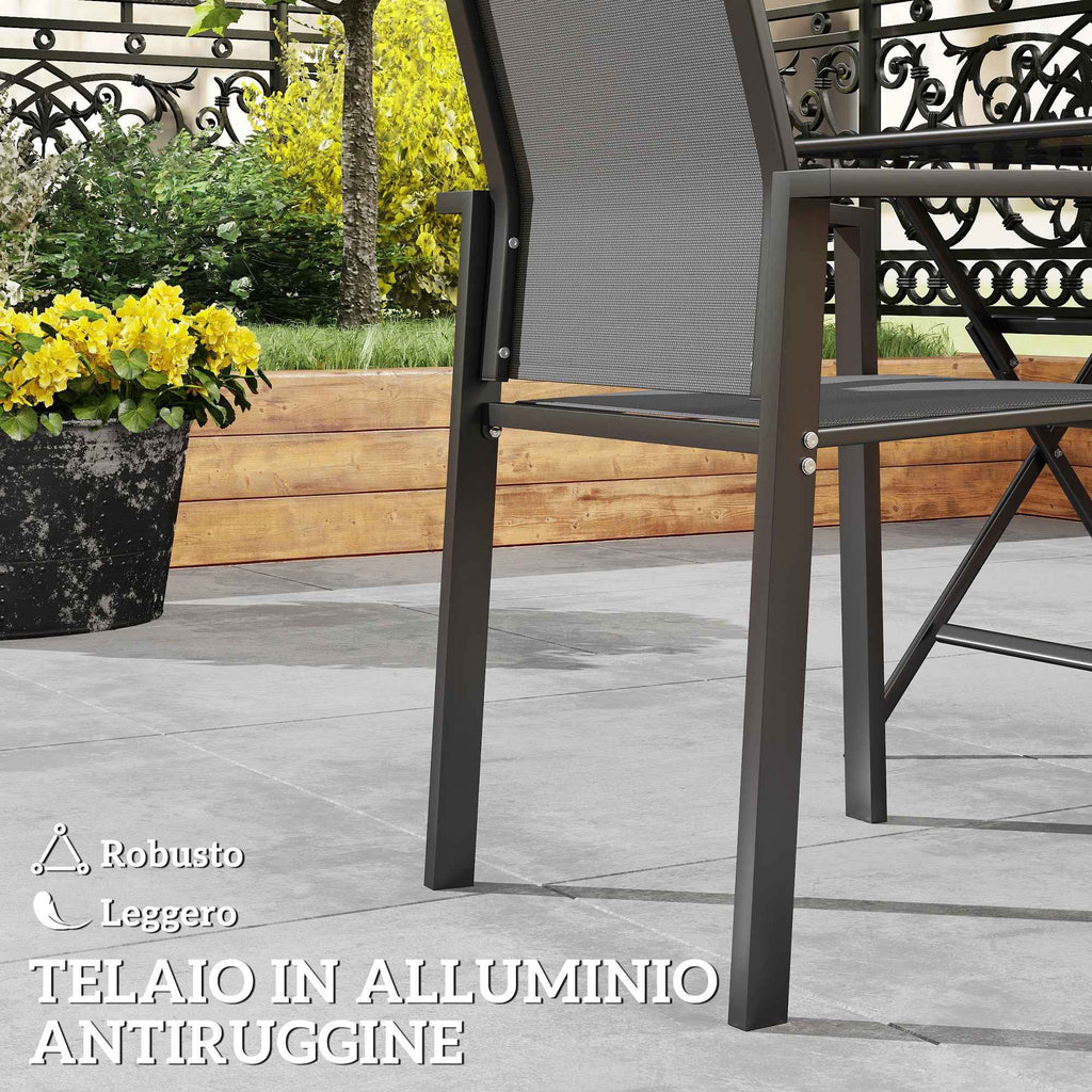 Outsunny Set of 2 Stackable Garden Chairs with Breathable Seat, in Aluminum and Textilene, 56x58x89 cm, Charcoal Gray