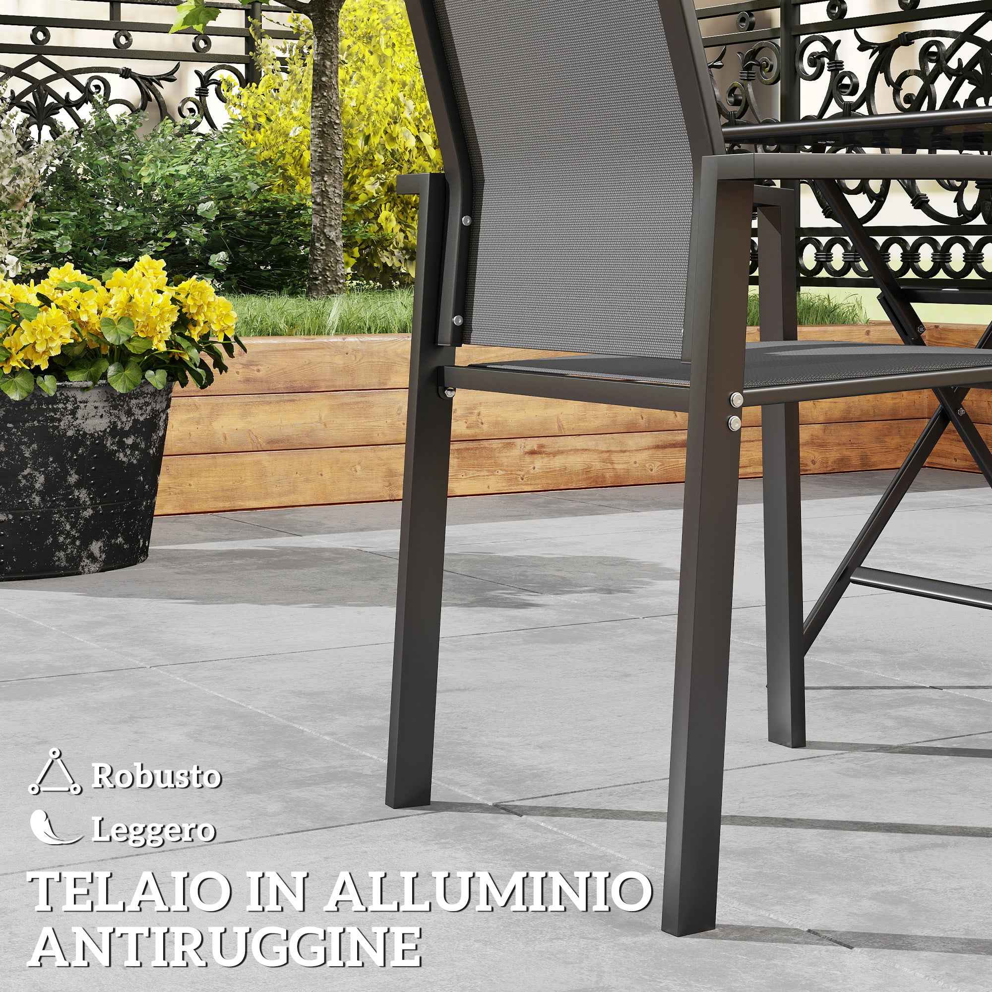 Outsunny Set of 2 Stackable Garden Chairs with Breathable Seat, in Aluminum and Textilene, 56x58x89 cm, Charcoal Gray