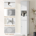 HOMCOM Wooden Bathroom Cabinet with 2 Sensor Cabinets, Open Shelf and Drawer, 40x30x170 cm, White