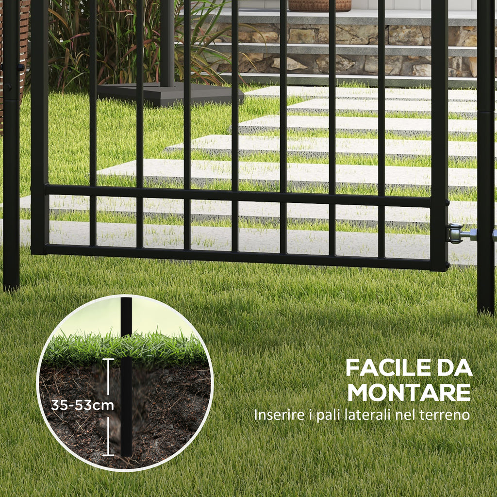 Safety Gate with Lock, 3 Keys and 2 Posts, in Galvanized Steel, 107x204 cm, Black