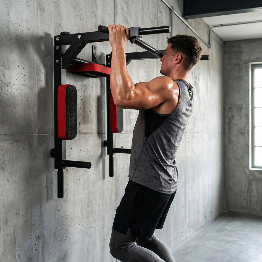 SPORTNOW 2-in-1 Wall Station, Pull-Ups and Dips, 200 kg, Red