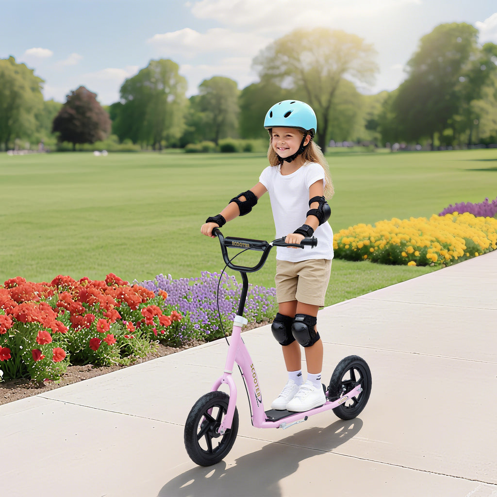 Kids Scooter for 5-12 Years Old with Rear Brake and Adjustable Handlebar, 120x52x80-88 cm, Pink