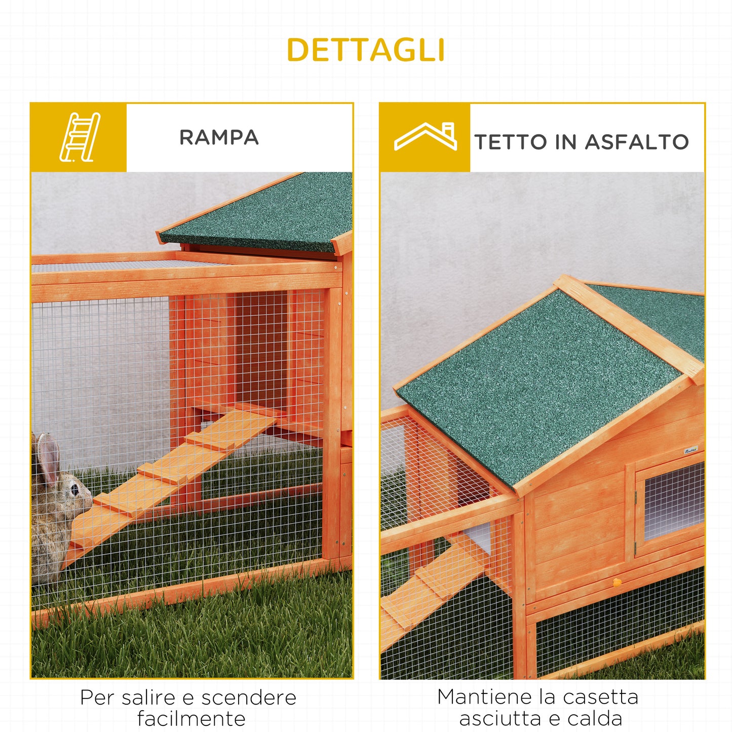 Rabbit Hutch with House, Ramps and 2 Wooden Runs, 309x69. 5x87cm, Orange