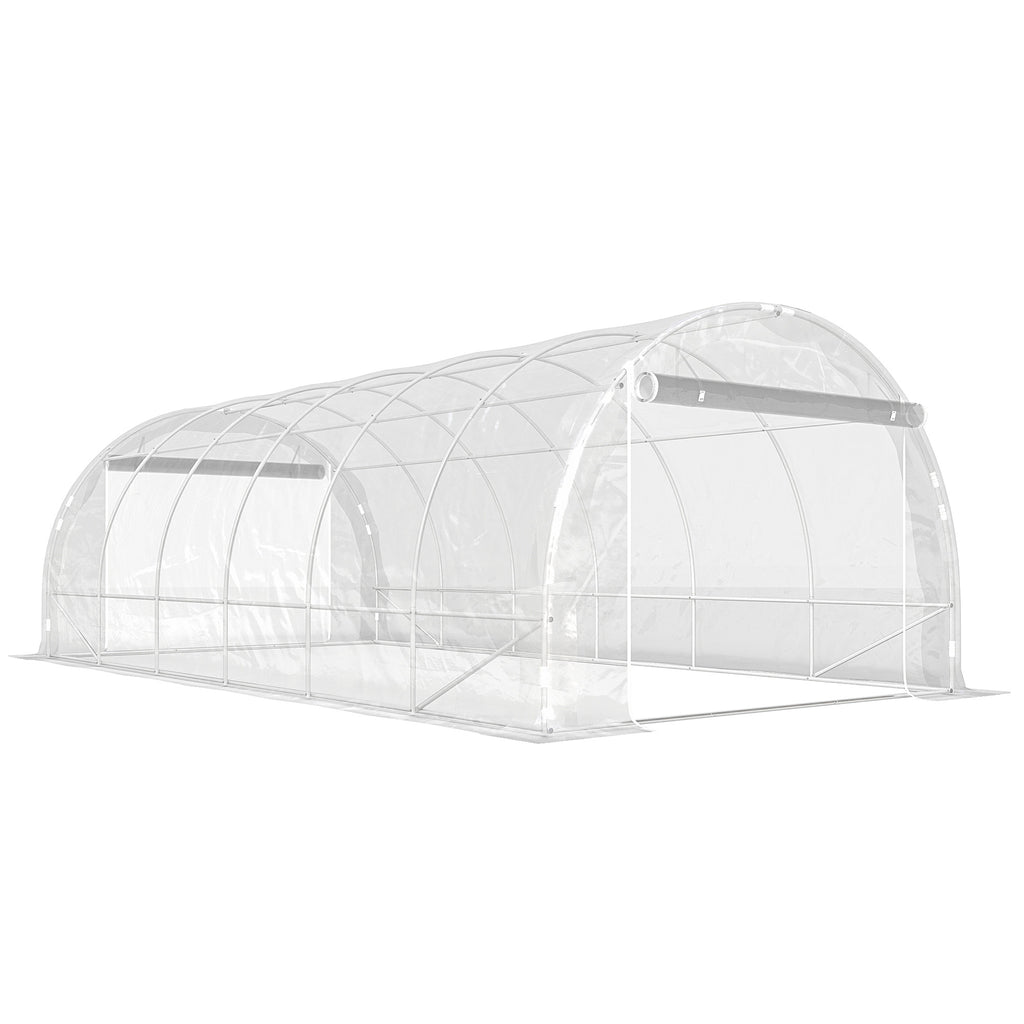 Outsunny 3x6x2 m Tunnel Greenhouse with Roller Doors, Steel Frame and Anti-UV PE Cover, Transparent