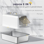 Enclosed Cat Litter Box with Steel Tray, Scoop and Filter Bags, PP, 40.5x60.5x41.5 cm, White and Silver