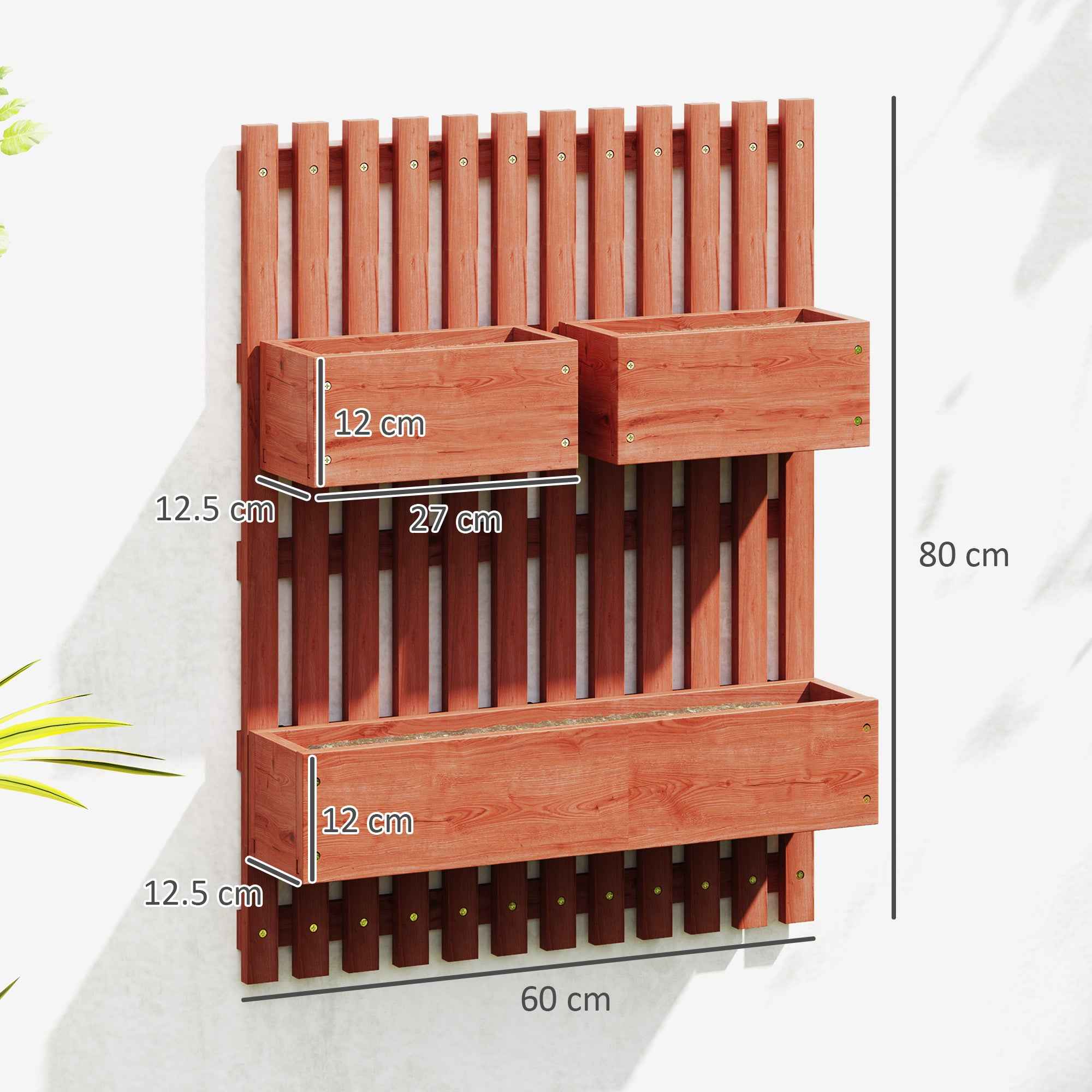 Outsunny Vertical Slatted Planter with 3 Removable Pots, in Fir Wood, 60x16x80 cm, Brown
