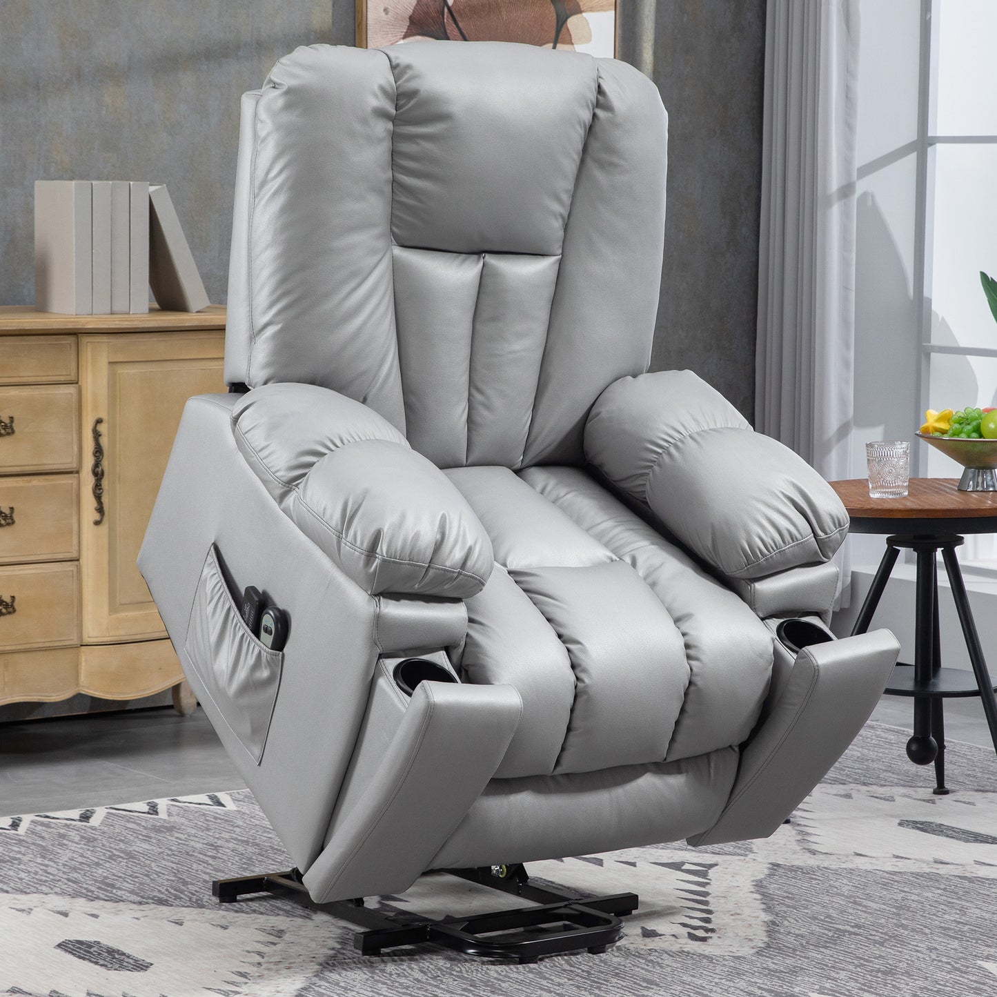 HOMCOM Reclining Lift Chair with 8 Massage Points and Remote Control, in Microfibre, 94x96x106 cm, Gray - Borgè